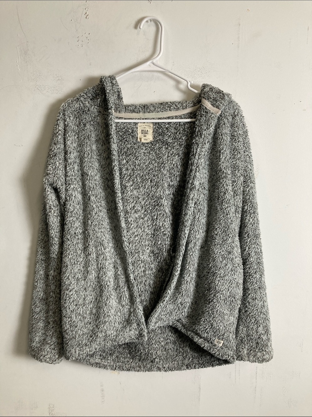 Billabong Heather Gray Plush Open-Front Hooded Cardigan
